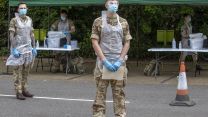 Members of Royal Anglian Regiment at mobile COVID19 Coronavirus testing facility