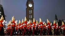 Members of the Armed Forces rehearse for HM's funeral in central London (Picture: MOD).