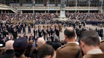 Members of the Armed forces and public gather in Guildhall Square in Portsmouth (Picture: PA)