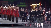 Members of the Celtic Massed Pipes and Drums Band at Spasskaya Tower Festival 2019, Moscow (Picture: PA).