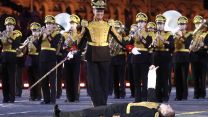 Members of the Central Military Band of the Russian Defense Ministry at Spasskaya Tower Festival 2019, Moscow (Picture: PA).