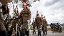 Members of the Household Division march during the rehearsals for the Duke of Edinburgh's funeral (Picture: MOD).