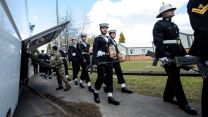 Royal Navy personnel prepare to travel from Pirbright to London for a full dress rehearsal for the Duke of Edinburgh's funeral (Picture: MOD).
