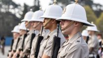 Members of the Royal Marines during a dress rehearsal at Brunswick Lines for the Duke of Edinburgh's funeral (Picture: MOD).