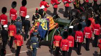 Military personnel during the Queen's coffin procession