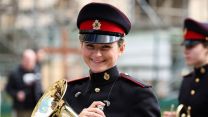 Music of a full military band accompanied Freedom Parade, as Queen’s Own Yeomanry (QOY) marched through York 02042022 MOD Crown Copyright 2022, Cpl Becky Brown RLC.jpg