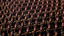 North Korean military personnel taking part in nighttime parade