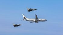 P-8A Poseidon with 2 Typhoons over RAF Lossiemouth taken from a 100 sqn hawk from RAF Leeming 01092021 CREDIT MOD