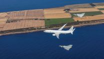 P-8A Poseidon with two Typhoon over RAF Lossiemouth taken from a 100 sqn hawk from RAF Leeming 01092021 CREDIT MOD