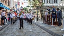Personel salute whilst on parade to mark the occasion of the RAF being conferred the Freedom of the City by His Worship the Mayor of Gibraltar