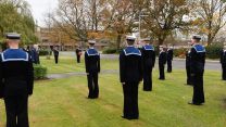 Personnel at HMS Collingwood pay their respects on Armistice Day 2020 (Picture: Royal Navy).