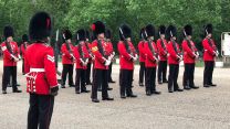 Personnel from 1st Battalion Coldstream Guards rehearsing at Wellington Barracks, London, for the first Changing of the Guard ceremony since the start of the COVID-19 pandemic