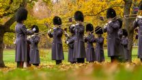 Personnel from The Band of The Welsh Guards provided music for the Royal Salute