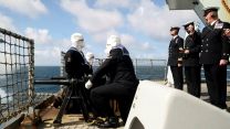 Personnel on board HMS Queen Elizabeth during the 86-gun salute to mark the death of the Queen (Picture: MOD).