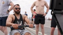 Personnel take on a rowing challenge on HMS Queen Elizabeth (Picture: MOD).
