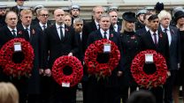Political leaders with personnel behind stand for the Remembrance service at the Cenotaph in central London (Picture: MOD).