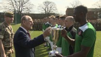 The Duke of Edinburgh presents the Grenadier Guards with a football trophy, March 2017.
