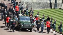 Prince Philip's coffin flanked by Pall Bearers drawn from regiments, corps, air stations and units with a special relationship to the Duke (Picture: MOD).
