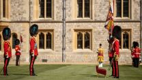 Prince William in Irish Guard uniform presents new colours to Irish Guards ahead of Platinum Jubilee 17052022 CREDIT MOD Crown Copy.jp