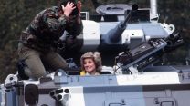 In the driving seat - Diana during a Hampshire Regiment visit in 1995 (Picture: Trinity Mirror/Mirrorpix/Alamy Stock Photo).