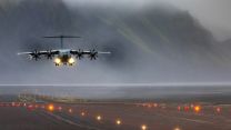 An RAF A400M lands on Jan Mayen, a volcanic island situated 1,000 km west of Norway (Picture: MOD)