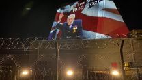 RAF Fylingdales projector tribute barbedwire from a distance to Captain Sir Tom Moore 24022021 CREDIT BFBS