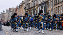 	RAF Pipes and drums lead the way through the streets of Edinburgh during this years Remembrance Parade