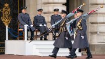 RAF Regiment carrying out Changing of the Guard ceremony in front of Duke of Kent at Buckingham Palace 010222 CREDIT PA ALAMY.jpg