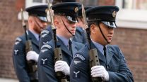 RAF Regiment's Queen's Colour Squadron perform continuity drill display St James's Palace 010222 CREDIT PA ALAMY.jpg