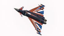 RAF Typhoon with Union Flag paintwork takes off from RAF Coningsby (Picture: Alamy). RAF Typhoon with Union Flag paintwork takes off from RAF Coningsby 280521 CREDIT ALAMY.jpg