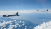 RAF Typhoons simulating an interception of a US B-52 during an exercise whilst deployed on NATO's Air Policing Mission in the Baltics 