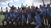 RAF Women celebrate with the trophy after beating the Royal Navy Credit Alligin Photography DATE 09042022.jpg 