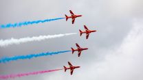 Red Arrows Display Royal International Air Tattoo 2023 RIAT RAF Fairford Gloucestershire Image ID 2RCM3J1 150723 CREDIT Mark Dunn, Alamy Live News