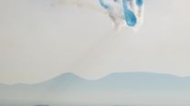 Red Arrows perform Goose on a very still morning whilst fisherman watch on at Chalkoutsi, Greece CREDIT RAF