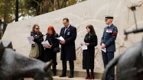 Remebrance service at the the Animals in War Memorial on Park Lane, London 