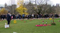 Remembering the war dead at Edinburgh Gardens of Remembrance on Armistice Day 2020.