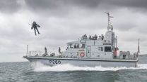 Rocket Man takes flight alongside the vessel (Picture: Royal Navy).