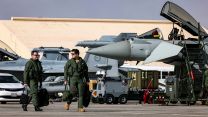 Pilots from 6 Squadron walk to their Typhoons at Nellis Air Force Base during Exercise Red Flag 25 