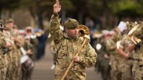 The Drum Major of The band of the corps of Royal Electrical and Mechanical Engineers at the Royal Edinburgh Military Tattoo CREDIT MoD