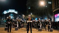 Royal Marine Band contingent of the Coronation procession overnight rehearsals in London