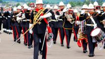 Royal Marines Band Service playing during the commissioning service for HMS Spey in Scotland