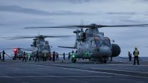 Royal Navy Merlins and Wildcat on board HMS Queen Elizabeth