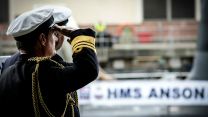 Royal Navy sailors during the commissioning ceremony of HMS Anson