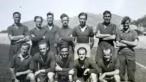 Titled 'SAS Wanderers' 11 servicemen and coach in football kit in Norway