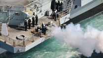 Sailors carrying out a 96 gun salute for the passing of Her Majesty Queen Elizabeth II (Picture: MOD).