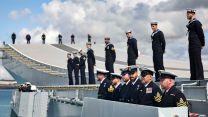 Sailors of HMS Prince Of Wales as she departs Portsmouth 01092023 CREDIT MOD.jpg