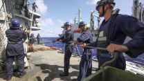 Sailors on HMS Kent conduct a replenishment at sea (RAS) with RFA Fort Victoria whilst in the Indo-Pacific region 20210818 Credit MOD Crown Copyright.jpg