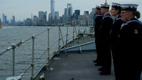 Sailors seen as HMS Richmond sails into New York with HMS Queen Elizabeth (Picture: Royal Navy).