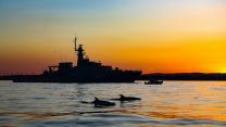 Silhouette of patrol ship HMS Tamar, which won the individual award in the The Peregrine Trophy awards, chosen by the public 