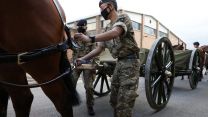 Soldiers from The Kings Troop Royal Horse Artillery hook up the guns to the horses for their rehearsals of the Duke of Edinburgh's funeral (Picture: MOD).